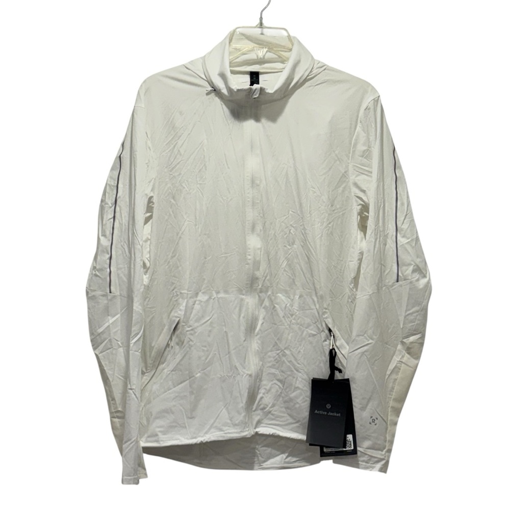 Lululemon EUC Active Jacket Women Medium White Reflective‎ Hooded Windbreaker
